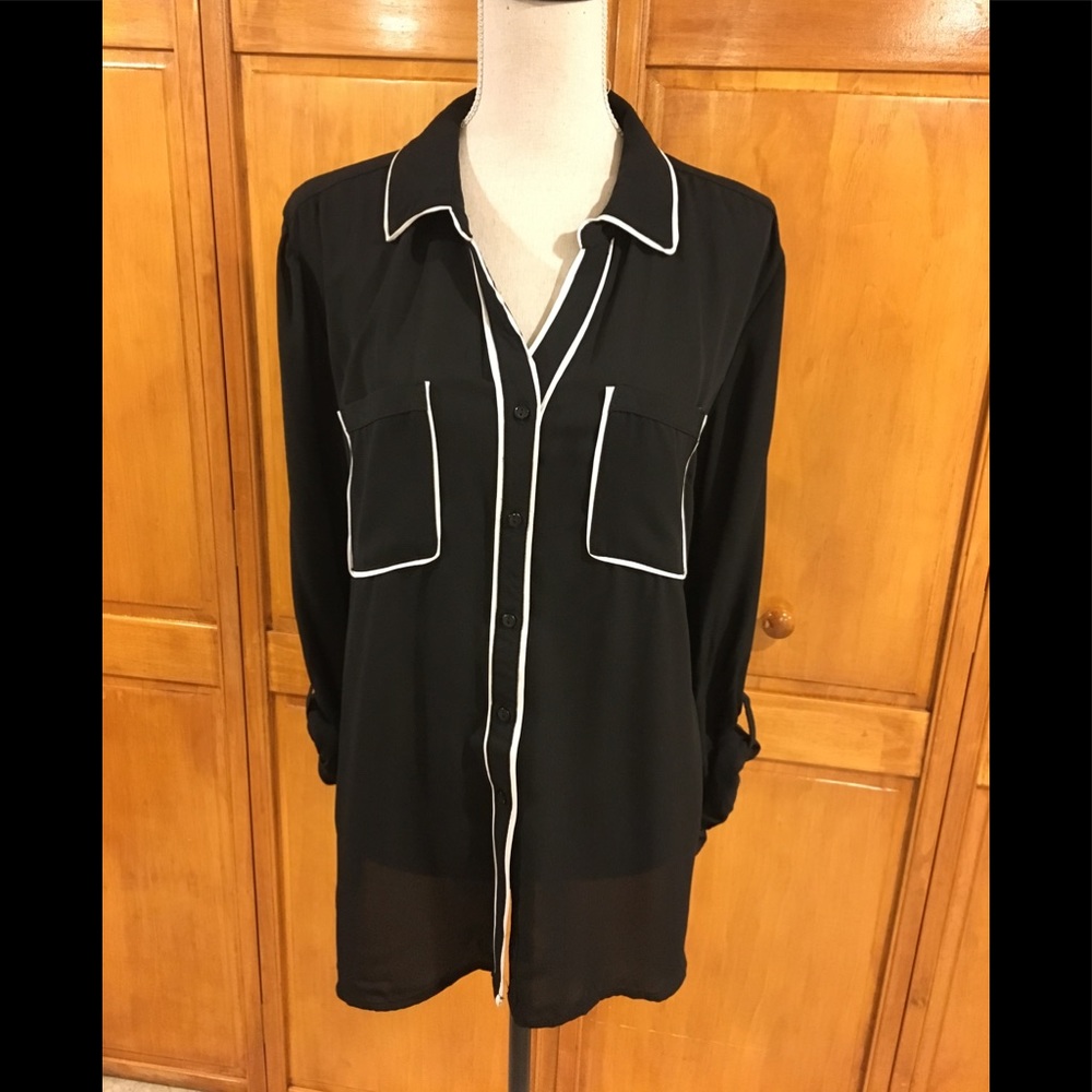 Dressy black with white trim blouse